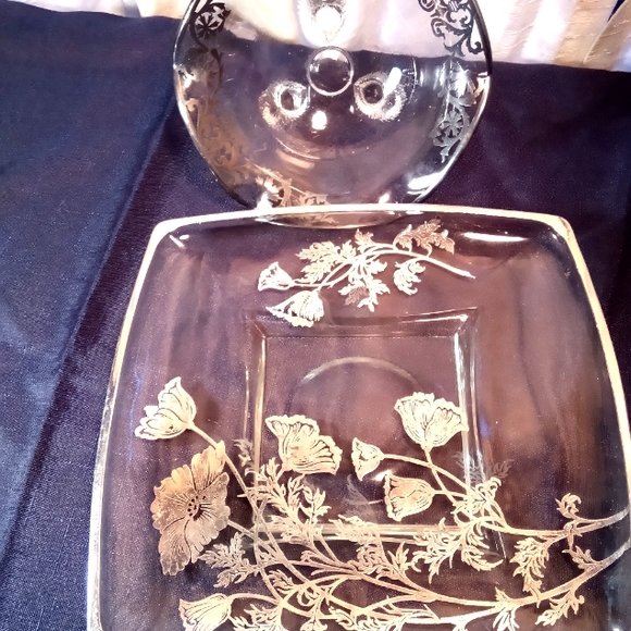 Silver City Clear Glass Silver Overlay "Flanders Poppies" Duo - Picture 2 of 11